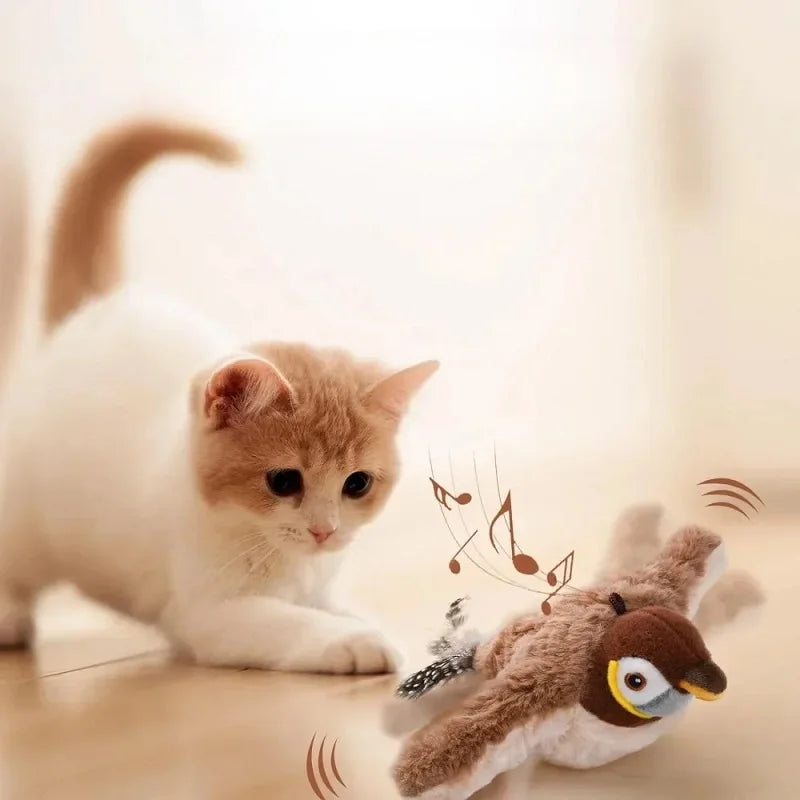 Interactive Cat Toy Flapping Bird with Catnip Rechargeable Simulation Bird Cat Toys Touch Activated Fluffy Plush Toys for Cats