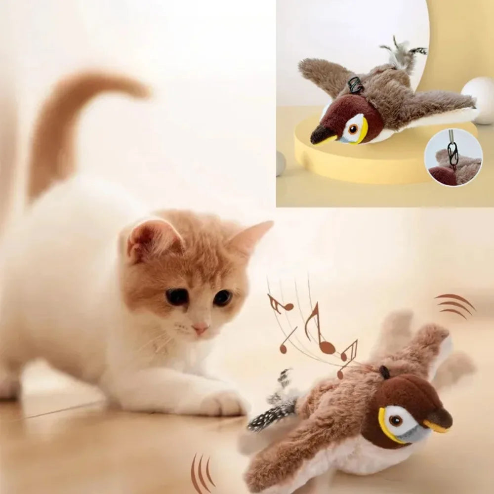 Interactive Cat Toy Flapping Bird with Catnip Rechargeable Simulation Bird Cat Toys Touch Activated Fluffy Plush Toys for Cats