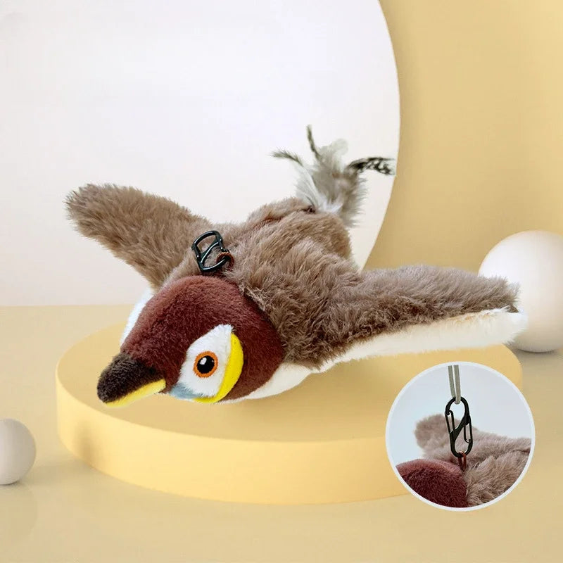 Interactive Cat Toy Flapping Bird with Catnip Rechargeable Simulation Bird Cat Toys Touch Activated Fluffy Plush Toys for Cats