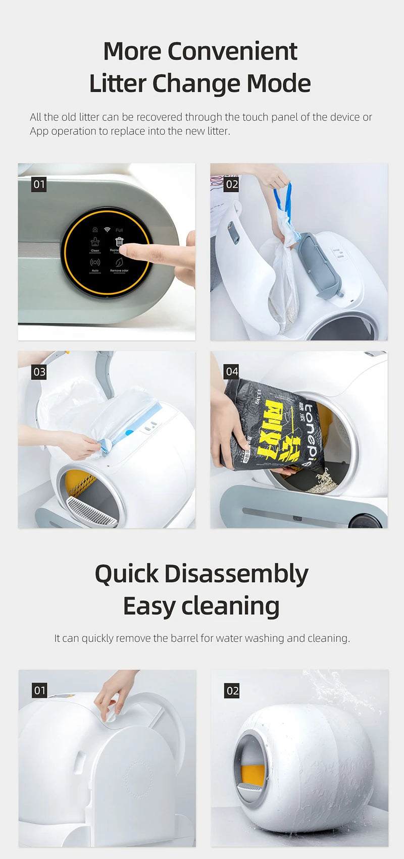 New 65L Automatic Smart Cat Litter Box Self Cleaning Fully Enclosed Large Cat Toilet Litter Tray