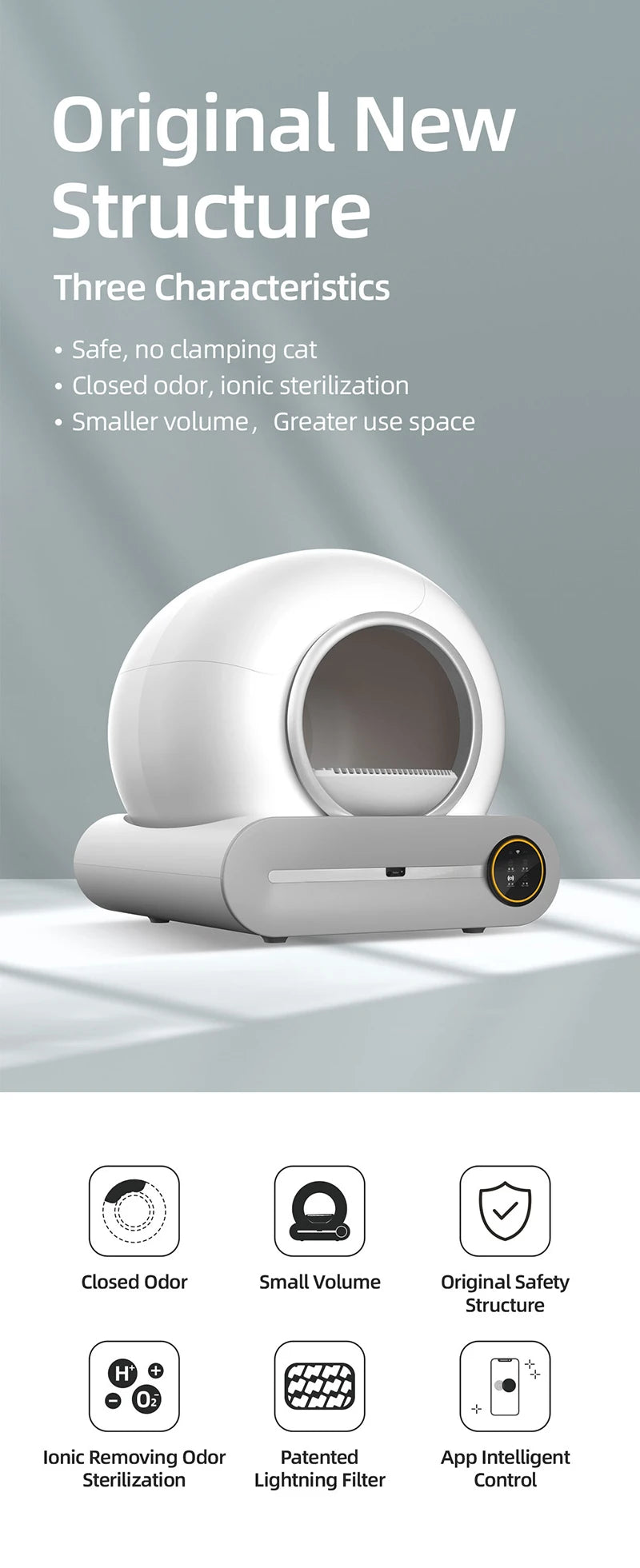 New 65L Automatic Smart Cat Litter Box Self Cleaning Fully Enclosed Large Cat Toilet Litter Tray