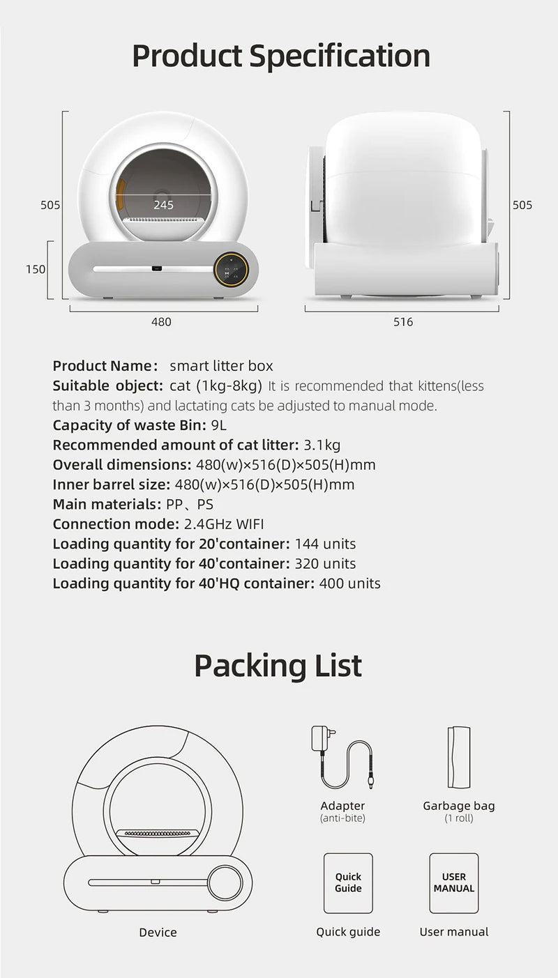 New 65L Automatic Smart Cat Litter Box Self Cleaning Fully Enclosed Large Cat Toilet Litter Tray