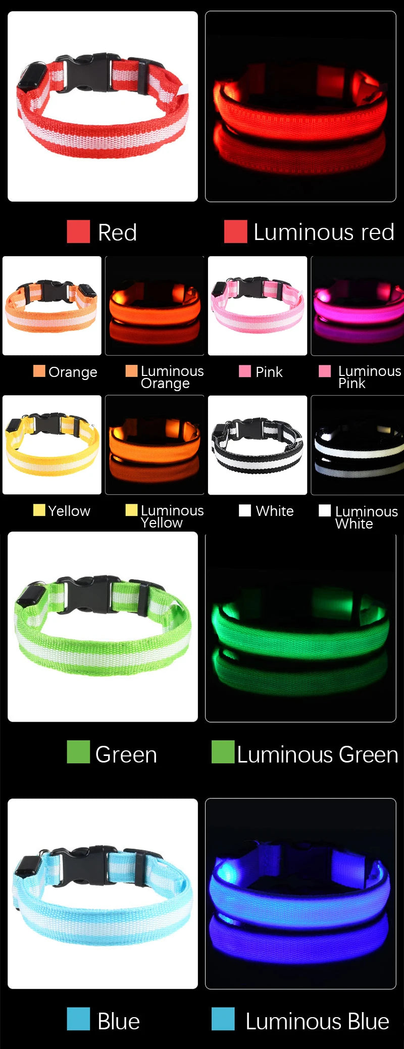 BOOTEELY Nylon LED Night Safety Flashing Glow In The Dark Dog Leash Dogs Luminous Fluorescent Pet Dog Collar